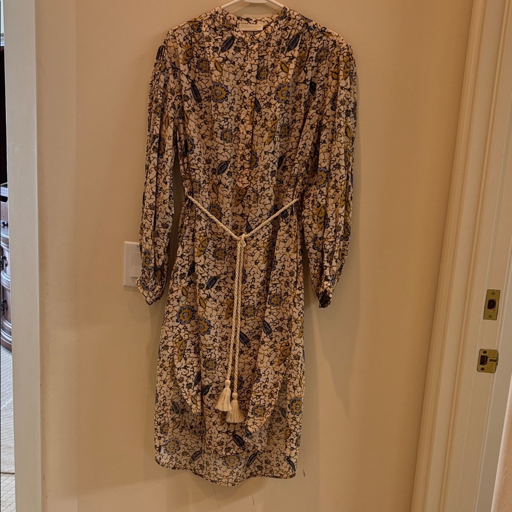 Ulla Johnson Floral Midi Dress in Cream and Gold